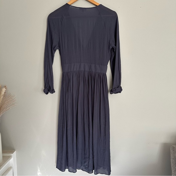 Aritzia Wilfred Navy Blue Midi Faux Wrap Dress - Picture 11 of 13